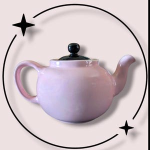 Bule de chá vintage rosa e preto dos anos 1950