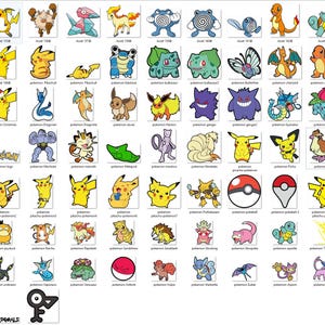May include: A collection of various Pok&eacute;mon characters in a grid layout. Each character is depicted with distinct colors and designs, including Pikachu, Charmander, and Bulbasaur. The image includes the Pok&eacute;mon logo and the text "#SQUADGOALS".