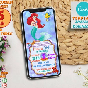 Little mermaid Ariel Mobile Birthday invitation | Little Mermaid invite party Mobile invite, Mermaid Princess Evite, Invite Instant Download