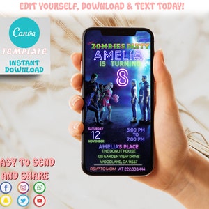 Editable Zombies 3 Birthday Mobile Invitation | Zombies 3 Evite | Digital Party Invite, Editable Printable Canva Template | Instant Download