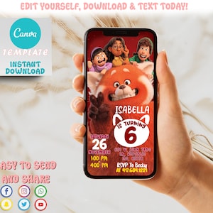Turning Red Mobile Birthday Invitation | Turning Red Party Evite | Kids Turning Red Invite | Editable Printable in Canva Instant Download