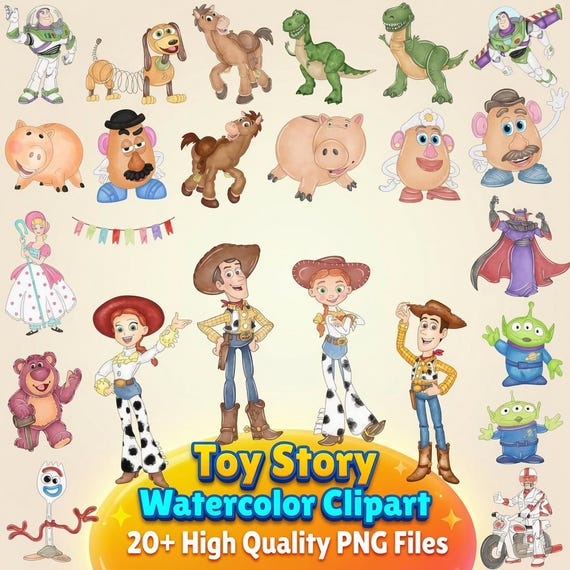 Toy Story Watercolor PNG Clipart Bundle Woody Buzz Lightyear Jessie Rex Transparent Png Birthday Party Clip Art, Printable, INSTANT DOWNLOAD