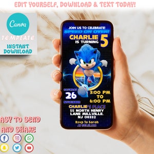 Invito di compleanno mobile Hedgehog / Modello di invito per festa di compleanno per bambini modificabile stampabile / Invito per ragazzi e ragazze, Evite Download immediato