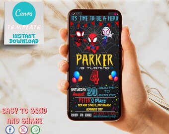 Editable Spidey And His Amazing Friends Birthday Mobile Invitation | Template Printable Party Invite | Digital Kids Evite | Instant Download