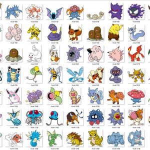 May include: A collection of colorful cartoon illustrations of various creatures, each with unique designs and features. The images are arranged in a grid, showcasing a variety of characters.
