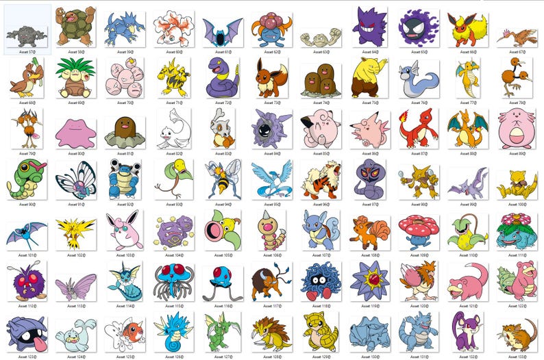 May include: A collection of colorful cartoon illustrations of various creatures, each with unique designs and features. The images are arranged in a grid, showcasing a variety of characters.