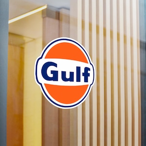 Vinyl Decal, Retro Gulf Oil Racing logo Sticker - Car Window Decal, Laptop Decal, Vintage Racing Decal, Gift for Car Enthusiast, Retro Decal