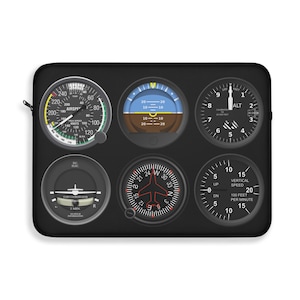 Aviator-Inspired Laptop Sleeve  |  Airplane Cockpit 6 Pack Instrument Dials  Laptop Case  |  Personalized Pilot Gift