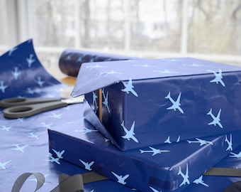 Aviation Gift Wrap, Light Blue Airplane Design