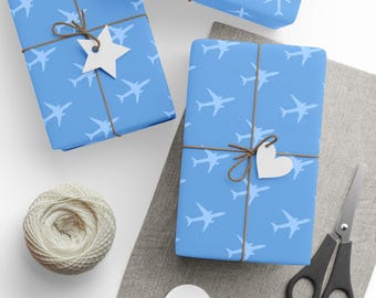 Aviator Wrapping Paper |  Airplane Gift Wrap |  Pilot Gift Wrap | Blue Plane Gift Wrap for Birthday