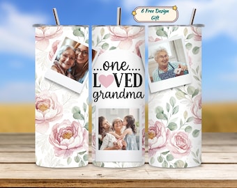 Grandma tumbler png, photo frame tumbler png, Mother's Day tumbler design, 20oz skinny sublimation, custom tumbler png, download