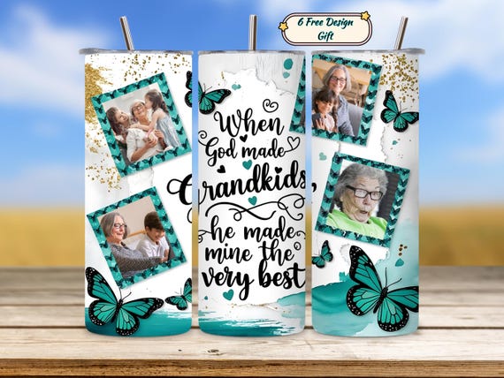 Grandma tumbler png, photo frame tumbler png, Mother's Day tumbler design, 20oz skinny sublimation, custom tumbler png, download