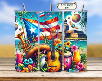Puerto Rico Tumbler Wrap PNG, Puerto Rico Flag Design, Boricua Tumbler Sublimation, Soy Boricua PNG, PR Skinny Tumbler Digital
