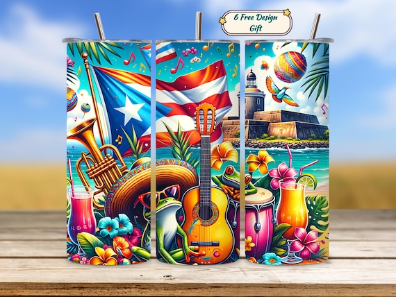 Puerto Rico Tumbler Wrap PNG, Puerto Rico Flag Design, Boricua Tumbler Sublimation, Soy Boricua PNG, PR Skinny Tumbler Digital