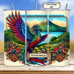 Guatemala Tumbler Wrap PNG, Latino Sublimation Tumbler Design, Quetzal 20oz Skinny Tumbler, Orgullo Guatemalteco PNG Download