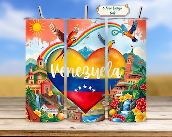 Embalagem para copo Venezuela, bandeira Venezuela PNG, design patriótico térmico, sublimação fina de 20 onças, download digital, embalagem com orgulho do país