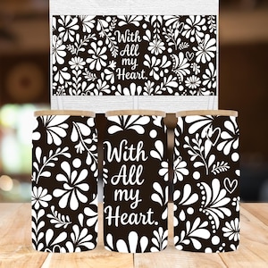 White talavera 16oz glass can wrap png, Mexican flower pattern png, cielito lindo digital, embroidery artwork, talavera seamless print