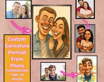 Custom Caricature Portrait from Photo , Funny Personalized Drawing , Digital Gift for Friends, Couples, Pets, or Family , Made to Order