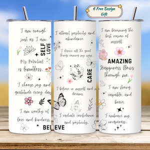 Self Love Tumbler PNG, Inspirational Tumbler Wrap, 20oz Skinny Tumbler Design, Colorful Sublimation PNG, Daily Affirmations Digital Download