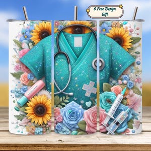 Nurse Tumbler Wrap, Scrubs Sublimation PNG, 20oz Skinny Tumbler Design, Seamless Nurse Digital Download, Medical Gift Tumbler File
