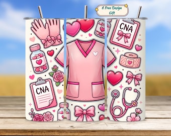 Pink Nurse Tumbler Wrap, Sublimation Design, 20oz Skinny (PNG)