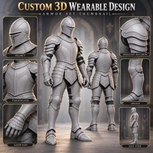 Custom 3D Cosplay Armor Design, Wearable Armor 3D Modeling, Custom Helmet, Chestplate, Gauntlet, Knight Armor Costume Design, LARP Costumes