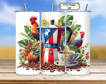 Puerto Rico Flag Coffee 20oz Skinny Tumbler Wrap Design PNG, Soy Boricua PR Sublimation, Digital Download