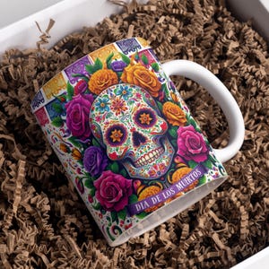 Dia De Los Muertos-mok suikerschedel koffiekopje kleurrijke bloemen Mexican Art Design Day Of The Dead Cadeau voor haar of hem
