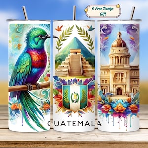 Guatemala Tumbler Wrap PNG , Quetzal 20oz Skinny Sublimation Design , Latino Heritage Pride Cup , Orgullo Guatemalteco Digital Download