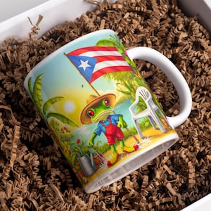 Puerto Rico 11oz 15oz Mug Wrap PNG, Diseño Sapo Concho Boricua, Sublimación de taza con bandera de Debi Tirar Fotos