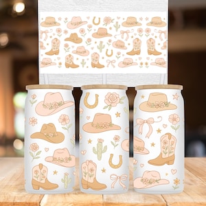 Girly Cowgirl Glass Can Wrap, 16oz Glass Can Wrap Png, Cowgirl Png, Western Glass Can Png, Girly Png, Glass Can Wrap, Glass Can Design