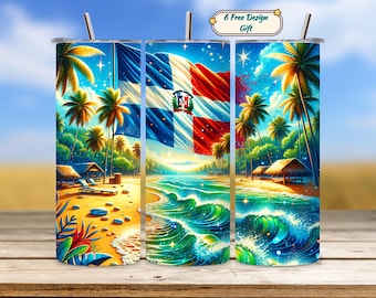 Puerto Rico Tumbler Wrap PNG, Boricua Pride Gift, Puerto Rican Flag 20oz Skinny Tumbler Sublimation Design, Digital Download, PR Bandera PNG