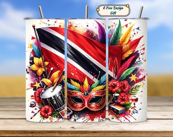 Envoltório para copo Trinidad, design da bandeira de Trinidad, férias no Caribe PNG, sublimação de copo fino de 20 oz, download digital de verão