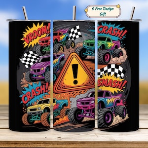 Monster Truck Tumbler Wrap 20oz, Kids Truck Sublimation Design, Children&#39;s Fun Truck PNG, Straight Tumbler Wrap, Boys Truck Cup Design
