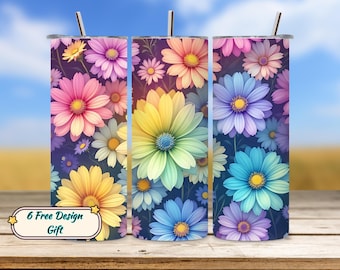 Spring Floral Tumbler Wrap, 20oz Skinny Flower Tumbler PNG, Spring Flowers Sublimation, Digital Download, Floral Cup Wrap Design