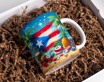 Acuarela de Puerto Rico, diseño PNG para sublimación de tazas de 11 oz y 15 oz, paisaje de la isla boricua
