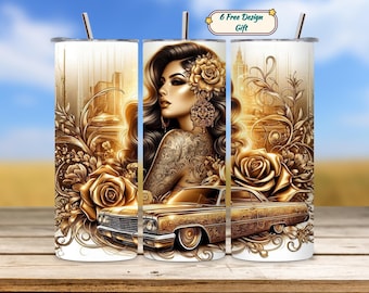 Adesivo para copo térmico Lowrider Lady com estampa de festa mexicana por sublimação (download digital em PNG)