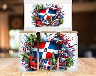 Puerto Rico 16oz  Libbey Glass Can Wrap, Puerto Rico Flag Design, Boricua Tumbler Sublimation, Soy Boricua PNG, PR Glass Cup Digital