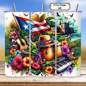 Puerto Rico Tumbler Wrap PNG, Puerto Rico Flag Design, Boricua Tumbler Sublimation, Soy Boricua PNG, PR Skinny Tumbler Digital