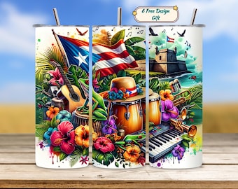 Puerto Rico Tumbler Wrap PNG, Puerto Rico Flag Design, Boricua Tumbler Sublimation, Soy Boricua PNG, PR Skinny Tumbler Digital