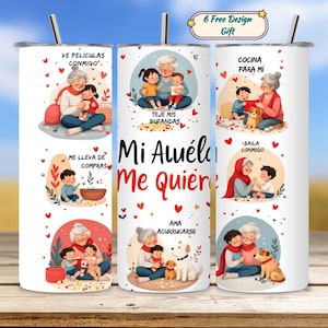 Spaanse oma-beker png, sublimatieontwerp Mi Abuela Me Quiere, Moederdag 20 oz skinny wrap, digitale download bekerontwerp