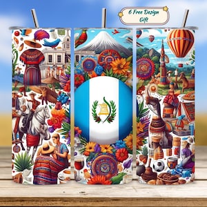 Guatemala Flag Tumbler Wrap PNG, Guatemalan Pride 20oz Skinny Sublimation Design, Country Flag Cup Digital Download