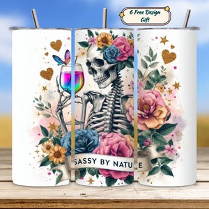 Sassy Tumbler Wrap, Funny 20oz Skinny PNG, Floral Sublimation Design, Sassy By Nature Wrap, Digital Download, Fun Tumbler Wrap PNG