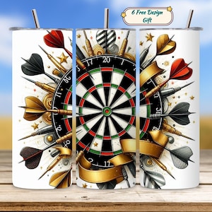 Dart Board Tumbler, Darts Sports Tumbler wrap Sublimation PNG, Father&#39;s Day Gift, Dad Grandad Present, Digital Download Illustration