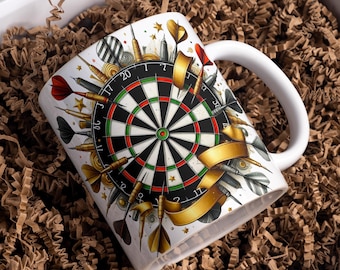 Arte para caneca esportiva de 325ml e 445ml com tema de alvo de dardos, disponível para sublimação em PNG. Ideal para presentear no Dia dos Pais, Dia dos Pais ou Dia dos Avôs. Ilustração para download digital.