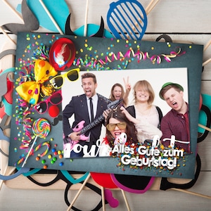 Photobooth Vorlage 10x15 Geburtstag Karneval Fasching Party bunt Brillen Verkleidung Vorlage Overlay Rahmen Template Design