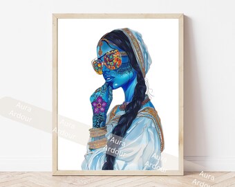 Arte indio, arte desi, arte mural indio, arte pop, arte mural moderno, arte mural del sur de Asia, regalos de inauguración de la casa, arte mural vibrante, arte boho,