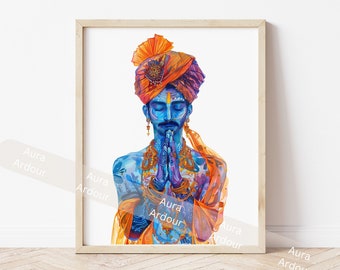 Vibrant Indian Art, Tamil Art, South Asian Art, Indian Wall Art, Boho Wall Art, Indian Gifts, Indian Decor, Watercolour Painting, Desi art