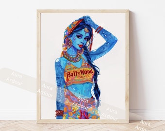 Pintura india, arte de Bollywood, arte Desi, obra de arte vibrante e intrincada, arte del sur de Asia, decoraciones indias, regalos indios, arte de pared boho
