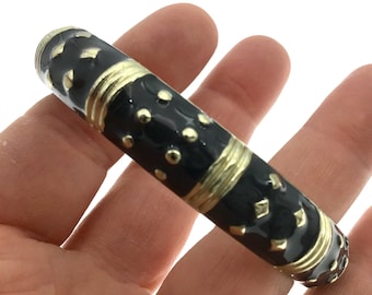 Vintage geëmailleerde armband uit de jaren 80: tinnen grijze en gouden armband